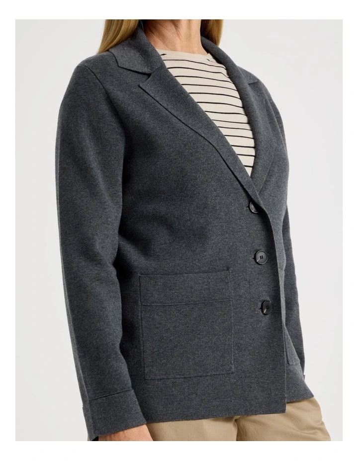 Knitted Long Sleeve Single Breasted Knitted Blazer in Charcoal image 4