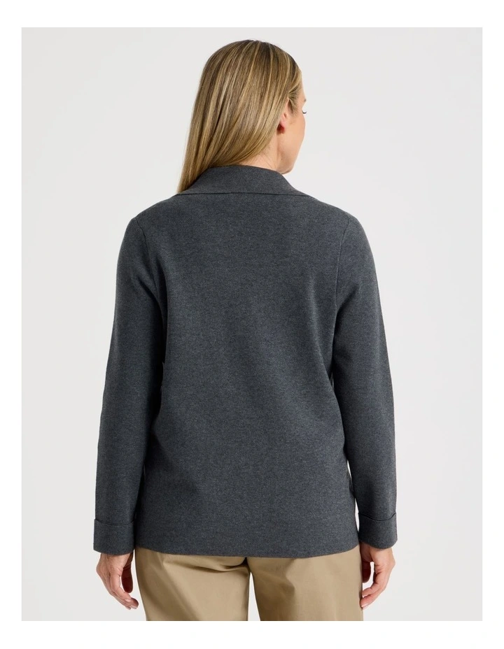 Knitted Long Sleeve Single Breasted Knitted Blazer in Charcoal image 6