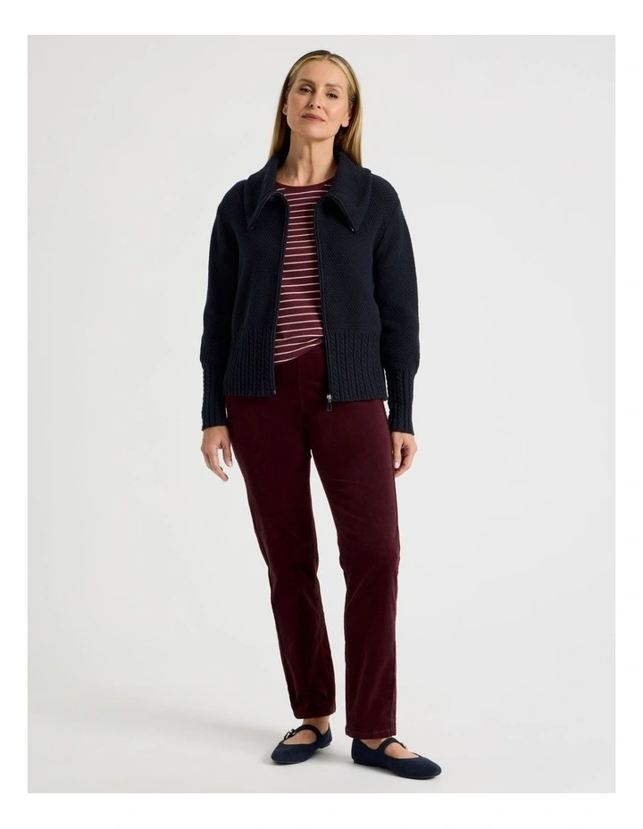 Cable Hem And Cuff Zip Up Cardigan in Navy image 2