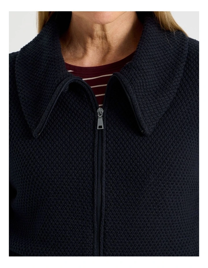 Cable Hem And Cuff Zip Up Cardigan in Navy image 4