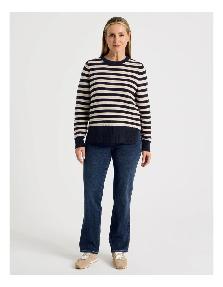 Stripe Long Sleeve Jumper With Pointelle Trims in Navy image 2