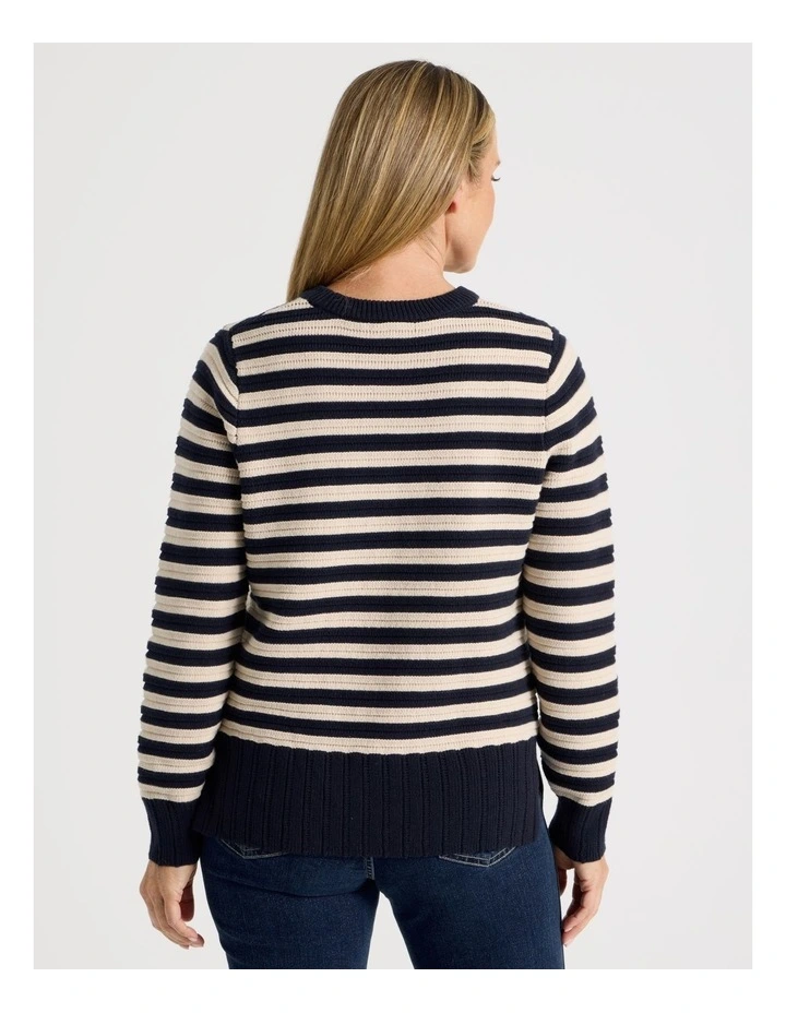 Stripe Long Sleeve Jumper With Pointelle Trims in Navy image 6