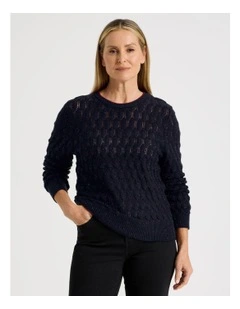 Pointelle Jumper With 3/4 Sleeve in Denim