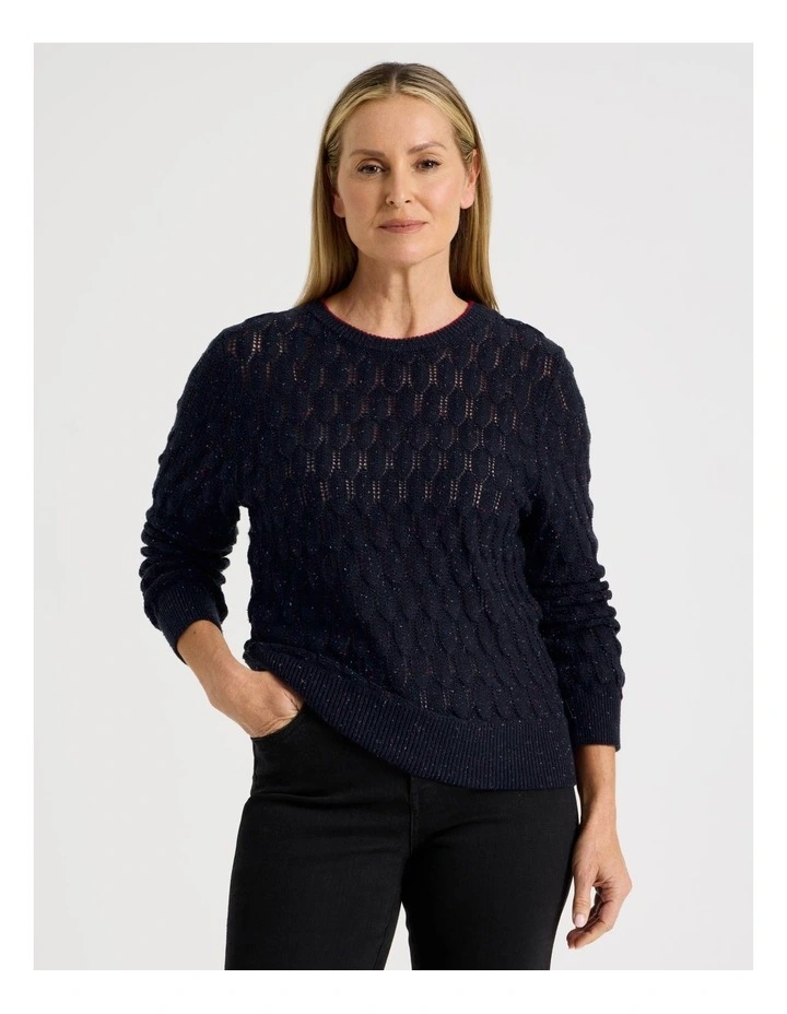 Pointelle Jumper With 3/4 Sleeve in Denim image 1