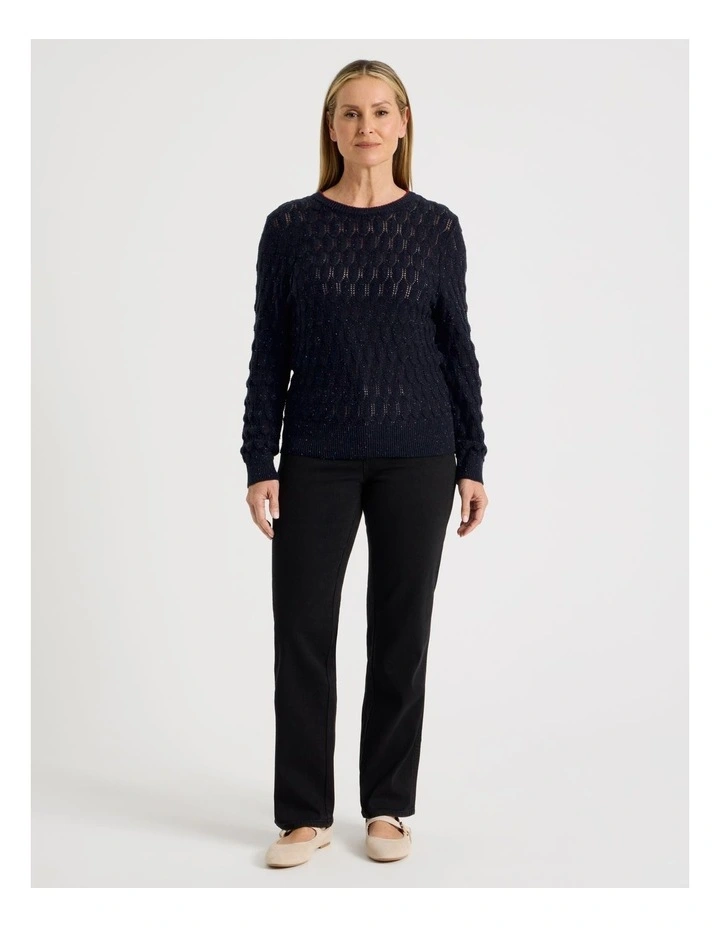 Pointelle Jumper With 3/4 Sleeve in Denim image 2
