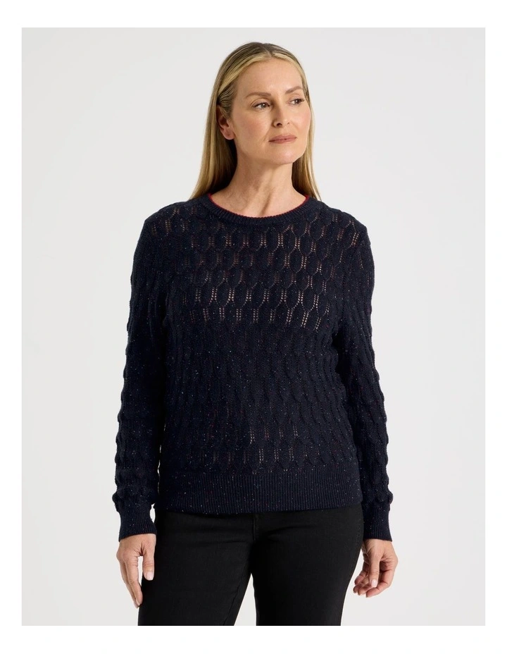 Pointelle Jumper With 3/4 Sleeve in Denim image 3