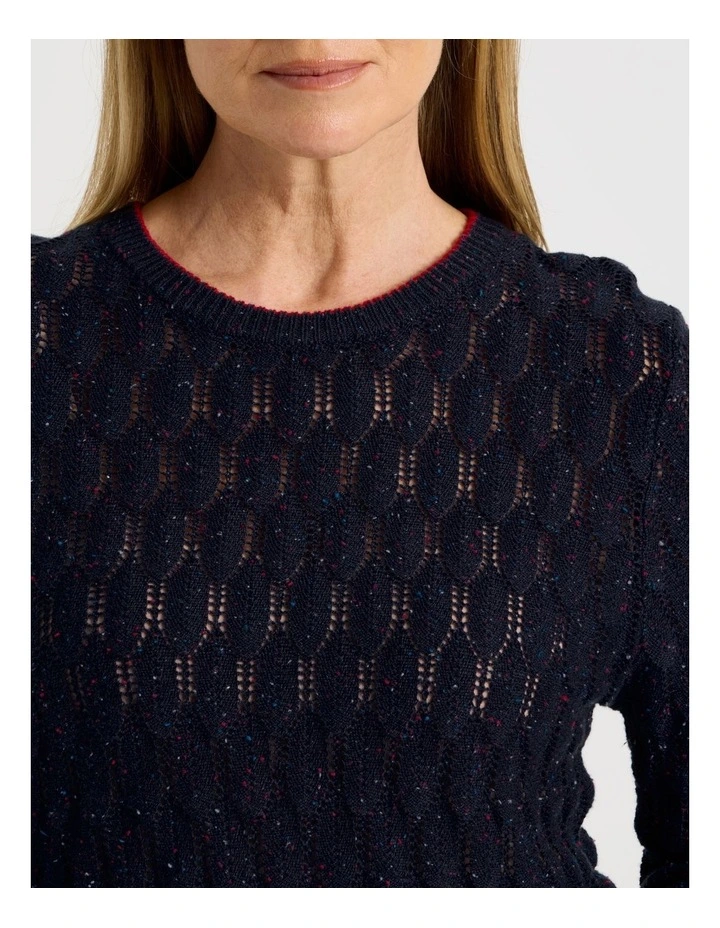 Pointelle Jumper With 3/4 Sleeve in Denim image 5