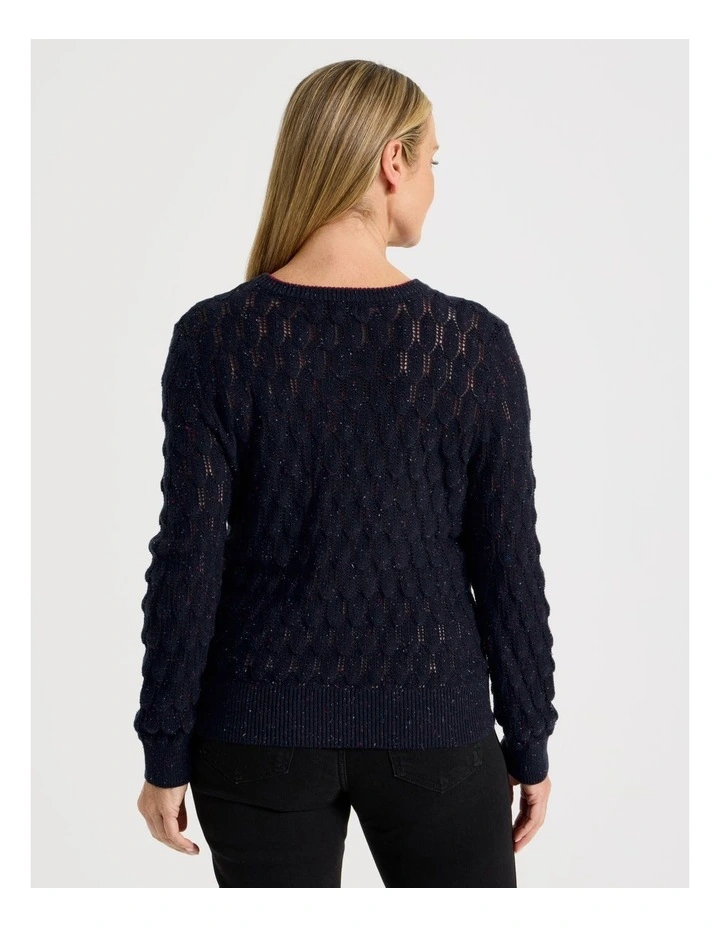 Pointelle Jumper With 3/4 Sleeve in Denim image 6