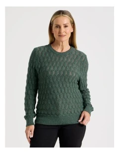 Pointelle Jumper With 3/4 Sleeve in Jade