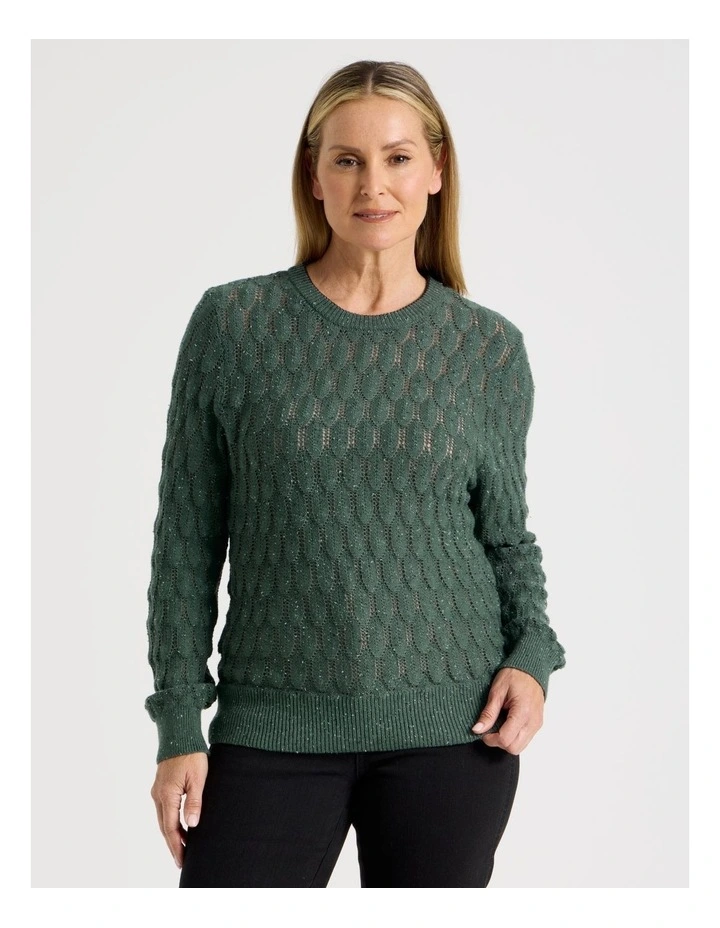 Pointelle Jumper With 3/4 Sleeve in Jade image 1