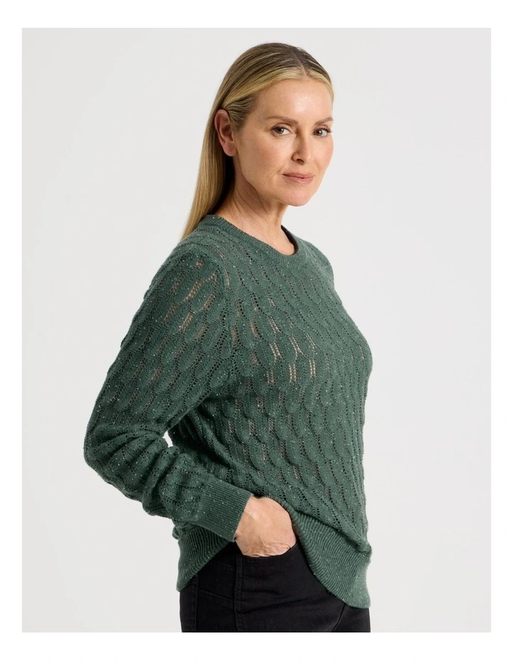Pointelle Jumper With 3/4 Sleeve in Jade image 3