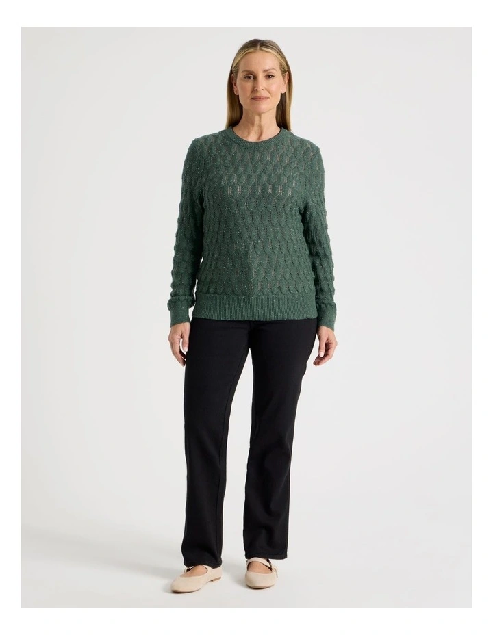 Pointelle Jumper With 3/4 Sleeve in Jade image 4
