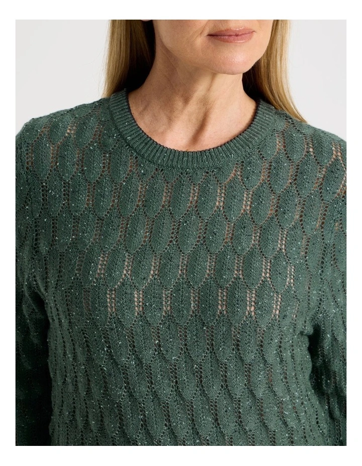 Pointelle Jumper With 3/4 Sleeve in Jade image 6