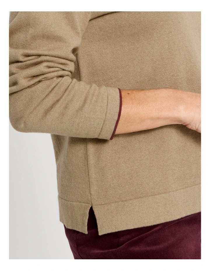 Button Shoulder Long Sleeve Jumper With Fold Neck in Camel image 5