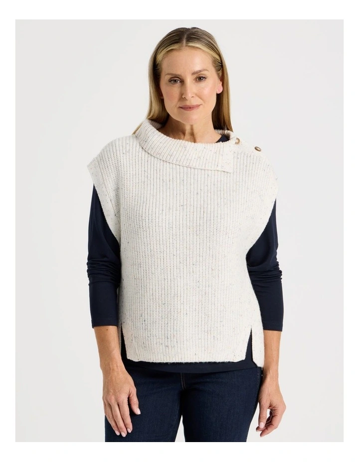 Button Shoulder Cocoon Vest in Stone image 2