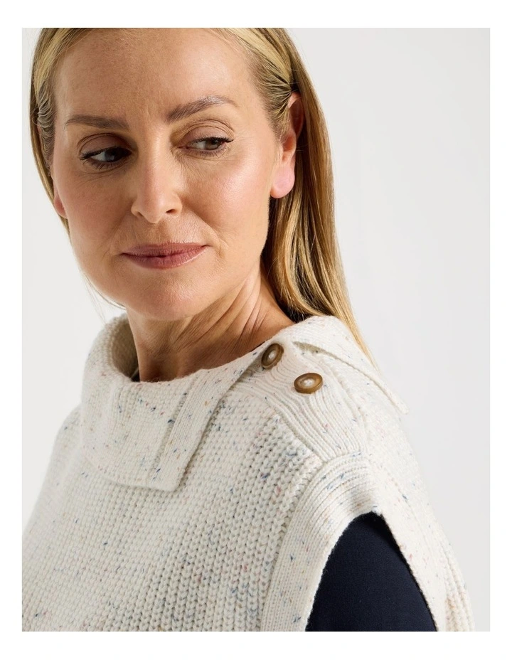 Button Shoulder Cocoon Vest in Stone image 4