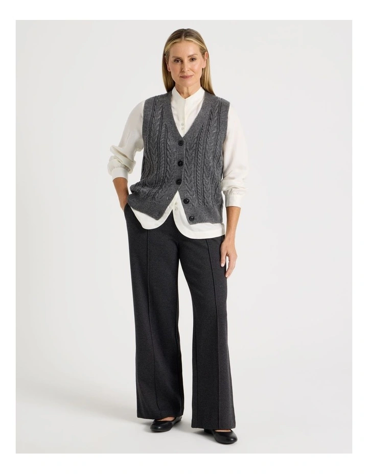 V Neck Button Front Cable Vest in Salt & Pepper image 3