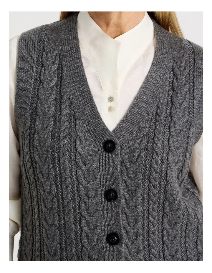 V Neck Button Front Cable Vest in Salt & Pepper image 6