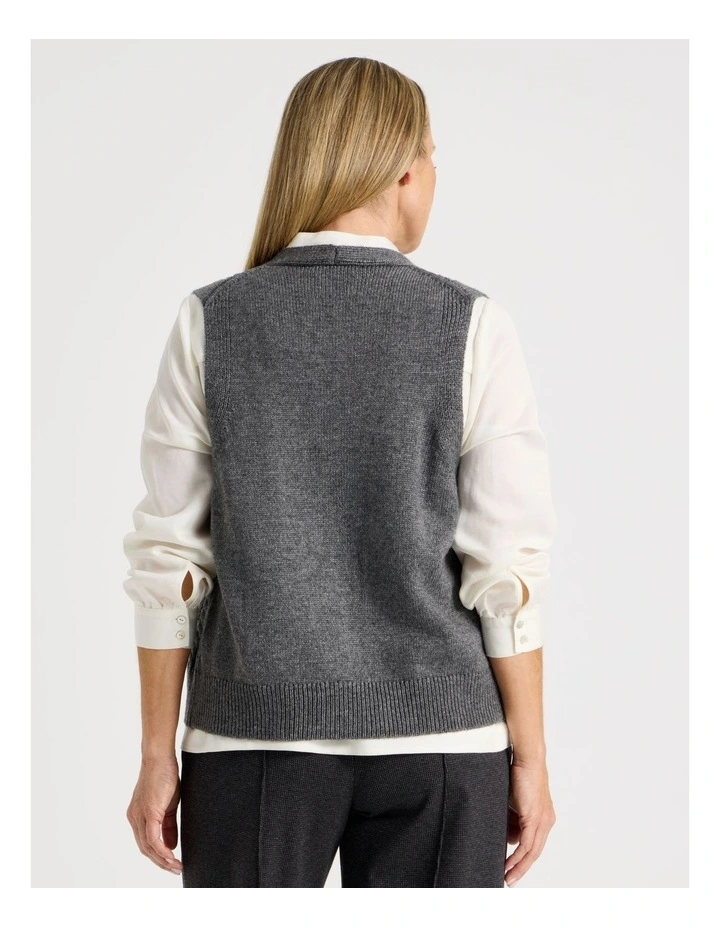 V Neck Button Front Cable Vest in Salt & Pepper image 6
