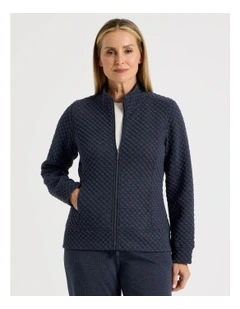 Zip Through Sweat Top With Princess Seams in Navy Marle