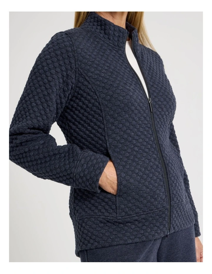 Zip Through Sweat Top With Princess Seams in Navy Marle image 2