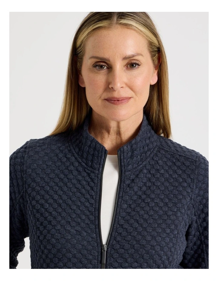 Zip Through Sweat Top With Princess Seams in Navy Marle image 5