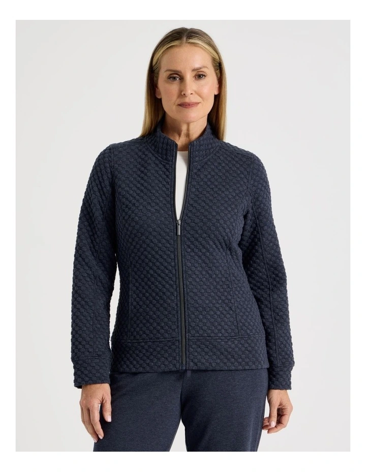 Zip Through Sweat Top With Princess Seams in Navy Marle image 6