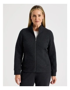 Zip Through Sweat Top With Princess Seams in Charcoal Marle