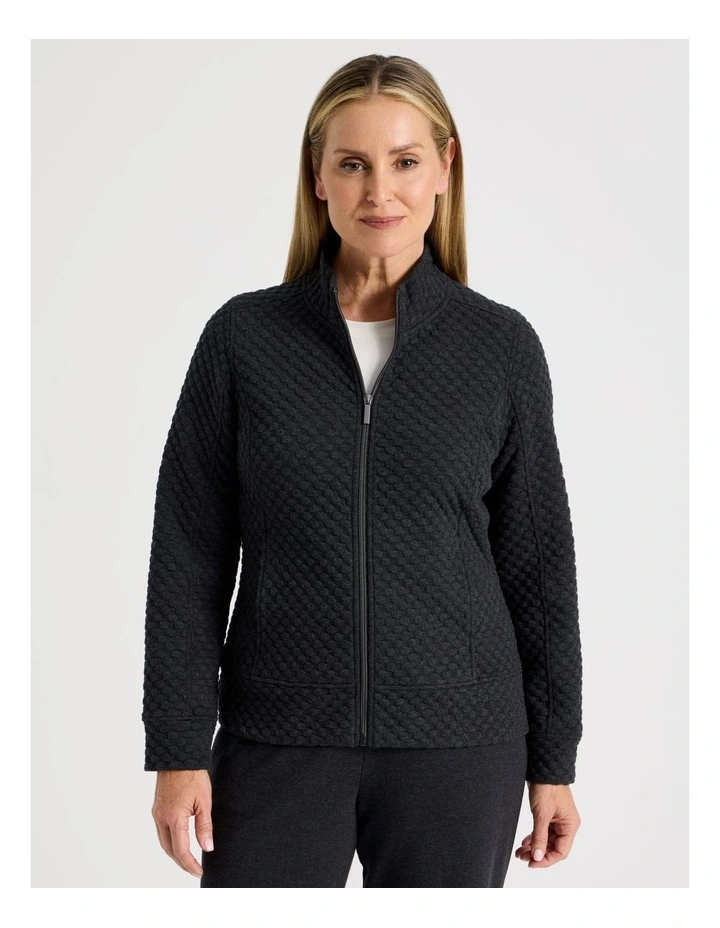 Zip Through Sweat Top With Princess Seams in Charcoal Marle image 1