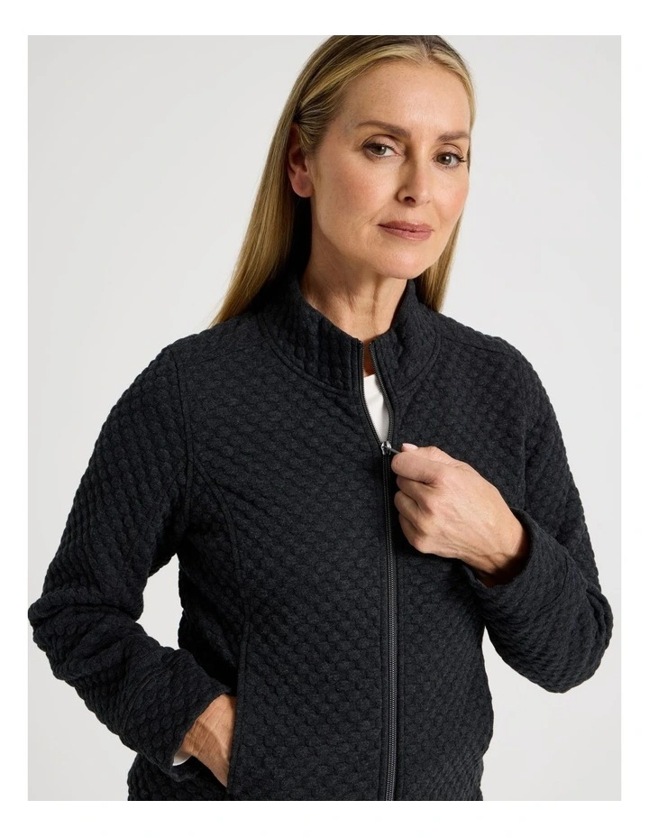 Zip Through Sweat Top With Princess Seams in Charcoal Marle image 2
