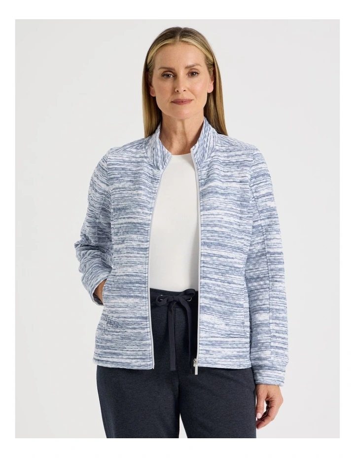 Zip Through Sweat Top With Princess Seams in Blue Spacedye image 3