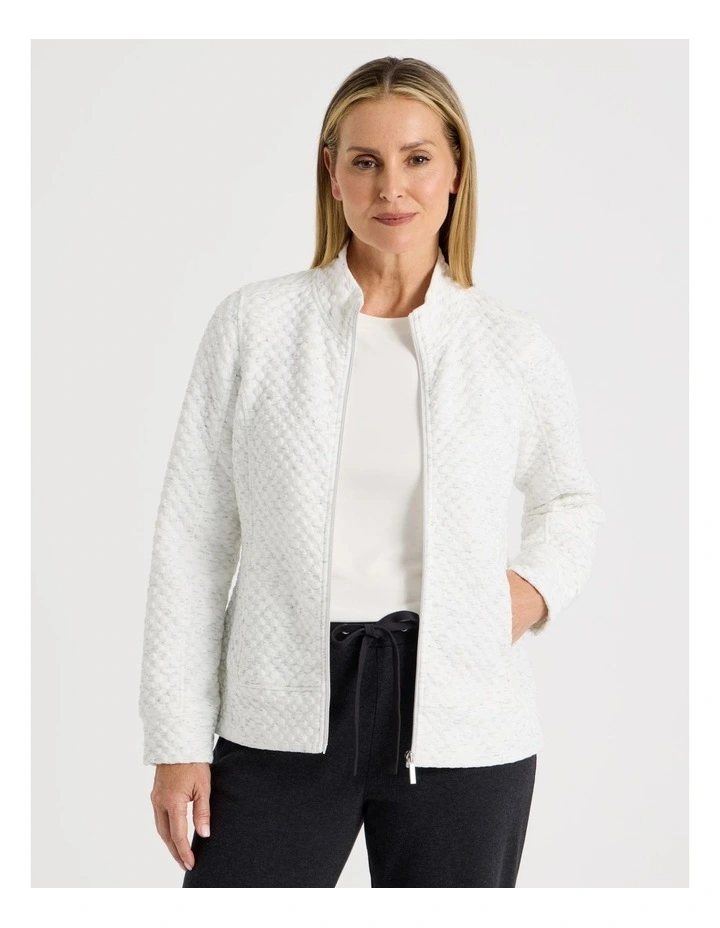 Zip Through Sweat Top With Princess Seams in Ivory image 1