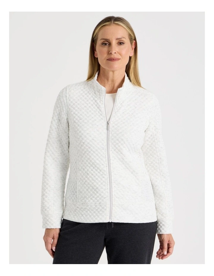 Zip Through Sweat Top With Princess Seams in Ivory image 3