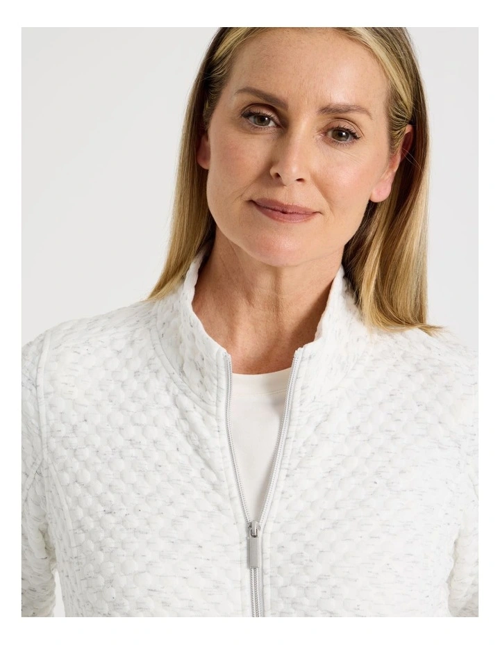 Zip Through Sweat Top With Princess Seams in Ivory image 4