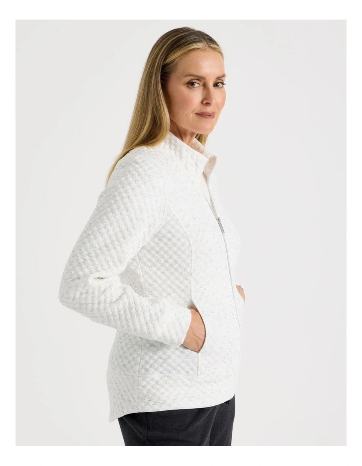 Zip Through Sweat Top With Princess Seams in Ivory image 5