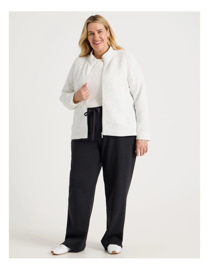 Zip Through Sweat Top With Princess Seams in Ivory image 7