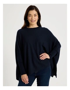 Crew Neck Poncho in Navy