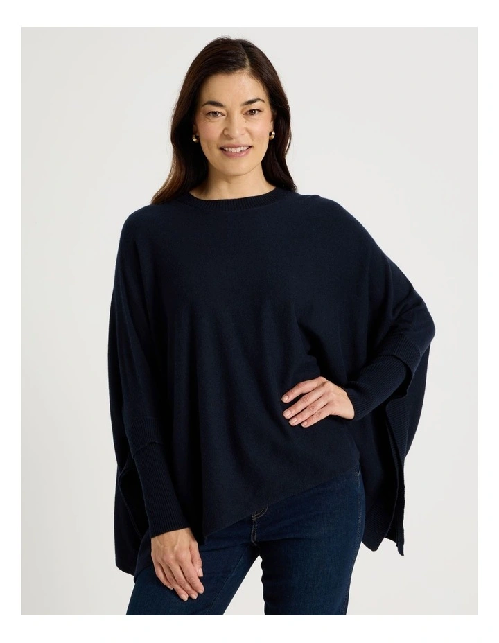Crew Neck Poncho in Navy image 1