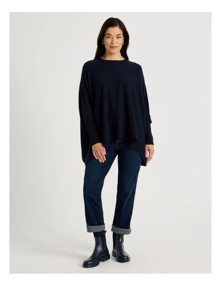 Crew Neck Poncho in Navy image 2