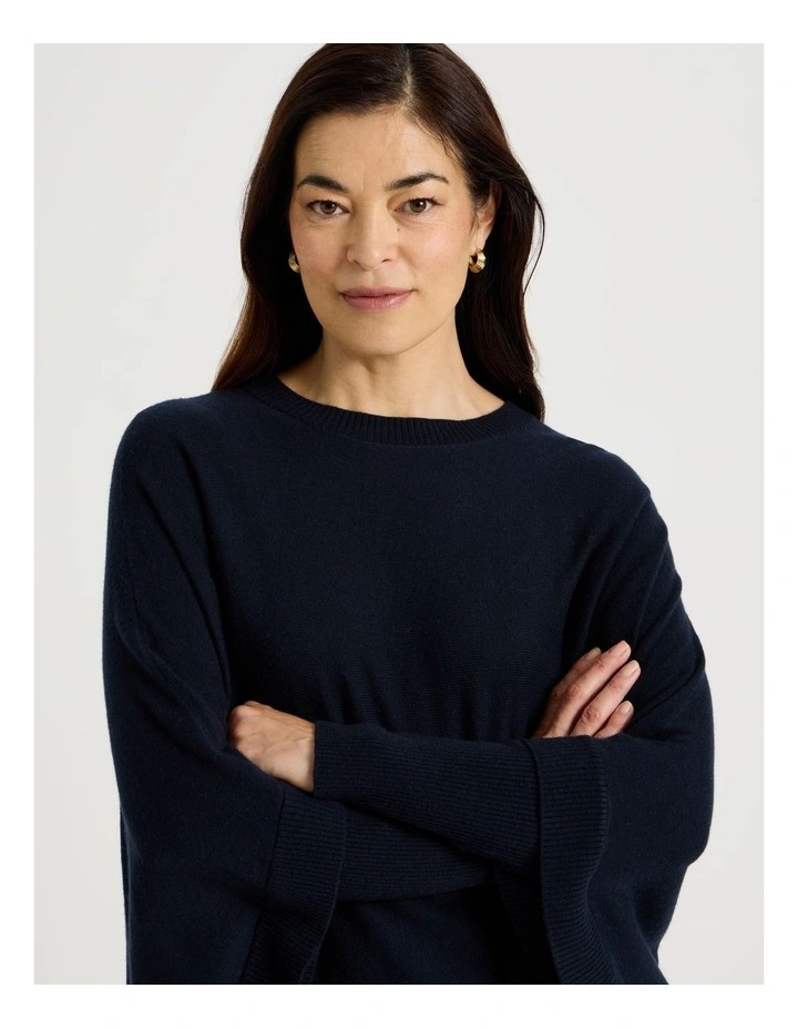 Crew Neck Poncho in Navy image 3