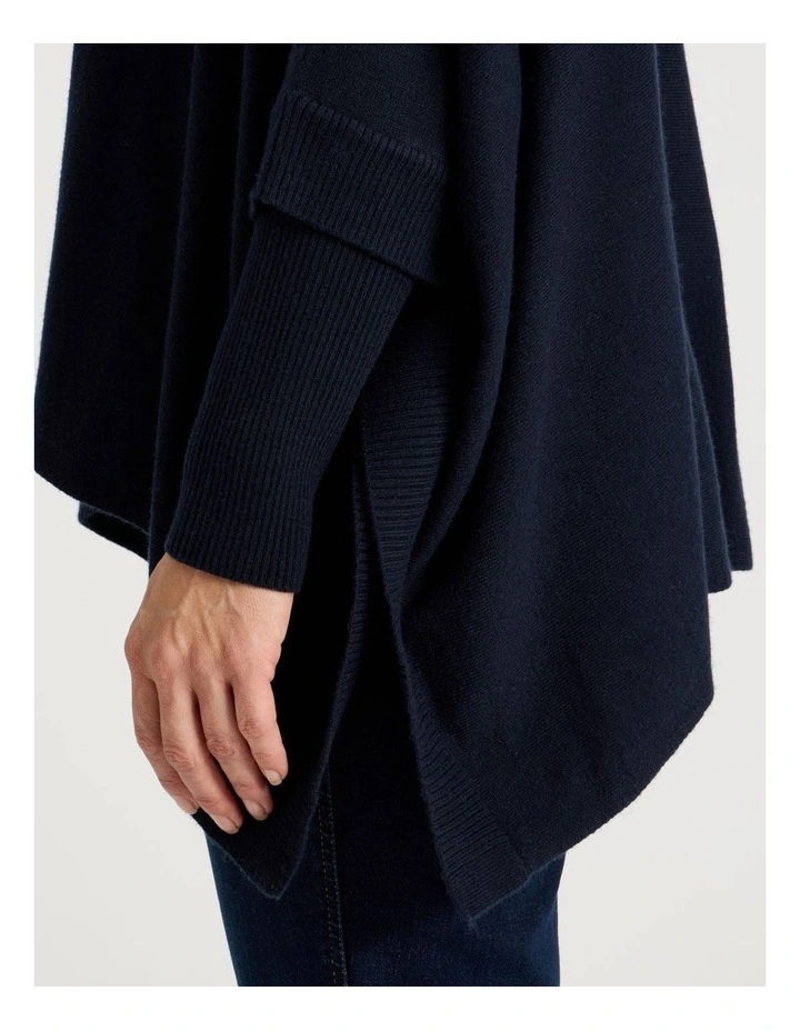 Crew Neck Poncho in Navy image 4