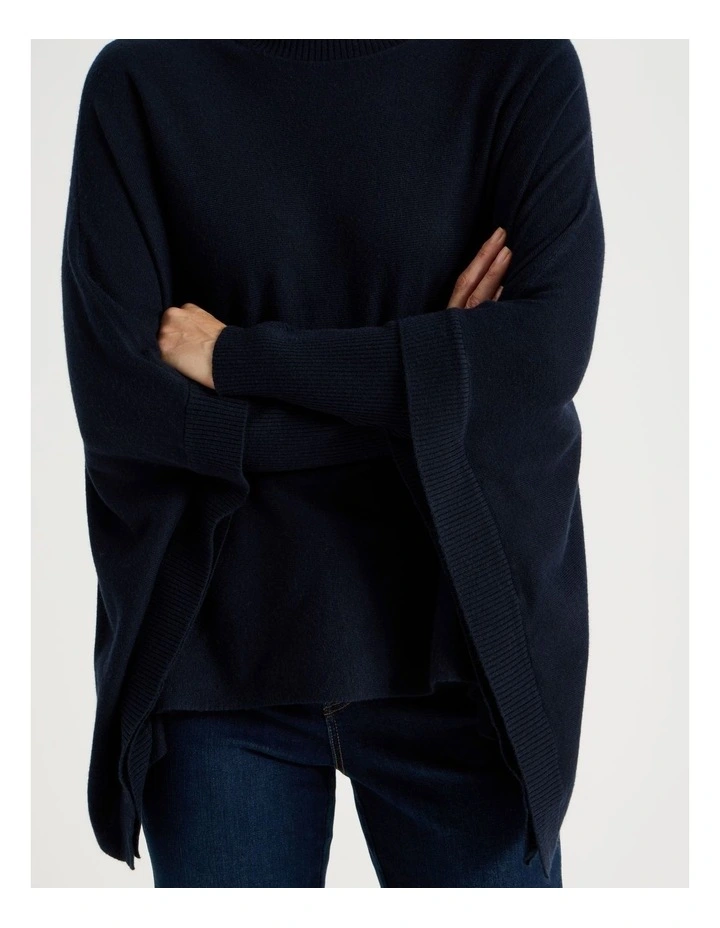 Crew Neck Poncho in Navy image 6