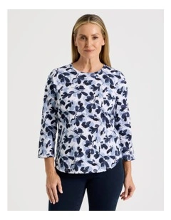 3/4 Sleeve Wardrobe Staple Tee in Blues Floral