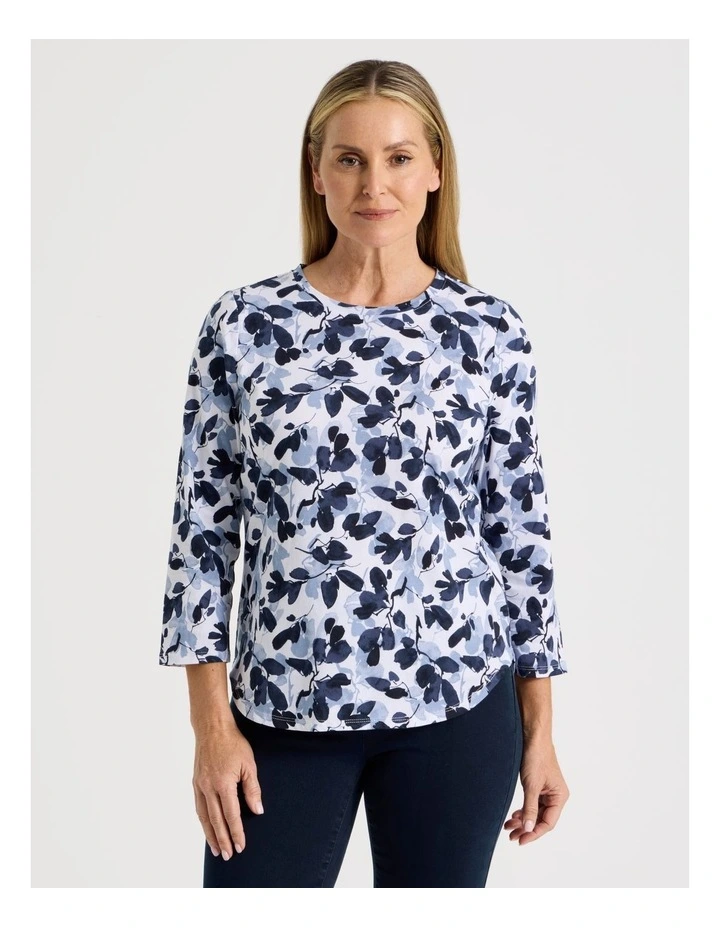 3/4 Sleeve Wardrobe Staple Tee in Blues Floral image 1