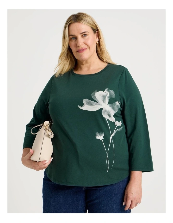 3/4 Sleeve Wardrobe Staple Tee in Forest Placement Print Floral image 2