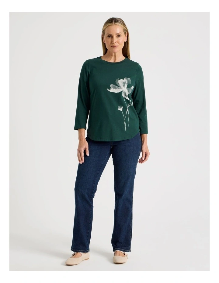 3/4 Sleeve Wardrobe Staple Tee in Forest Placement Print Floral image 3