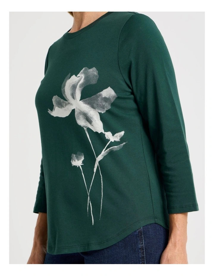 3/4 Sleeve Wardrobe Staple Tee in Forest Placement Print Floral image 3