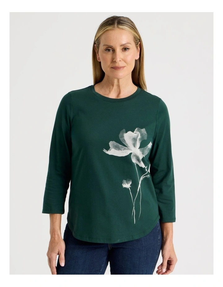 3/4 Sleeve Wardrobe Staple Tee in Forest Placement Print Floral image 5