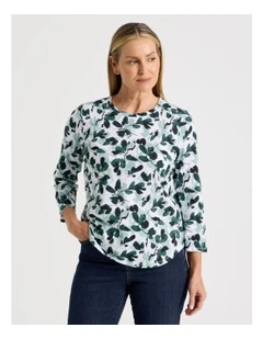3/4 Sleeve Wardrobe Staple Tee in Greens Floral
