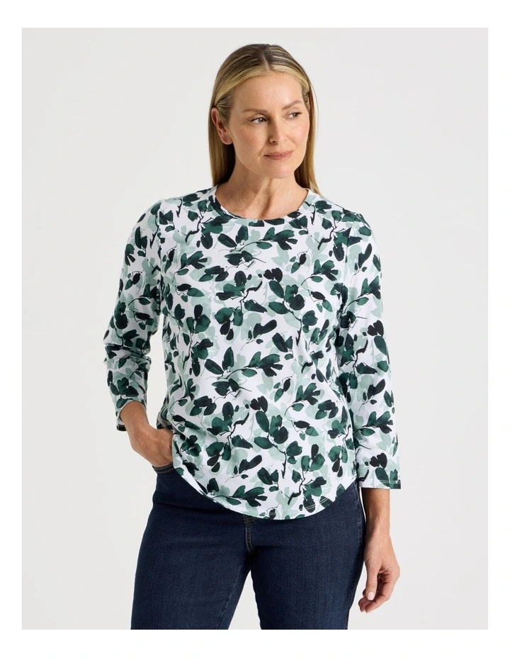 3/4 Sleeve Wardrobe Staple Tee in Greens Floral image 1